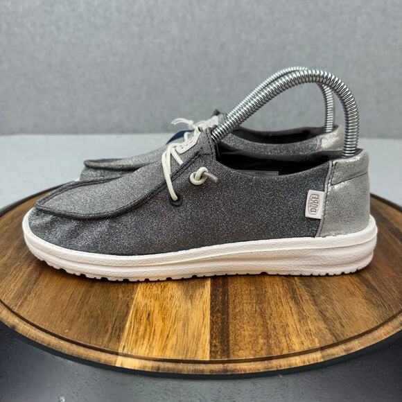 Hey Dude Wendy Metallic Sparkle Women's 7 Slip On Gray Charcoal Shoes NWT - Picture 4 of 7